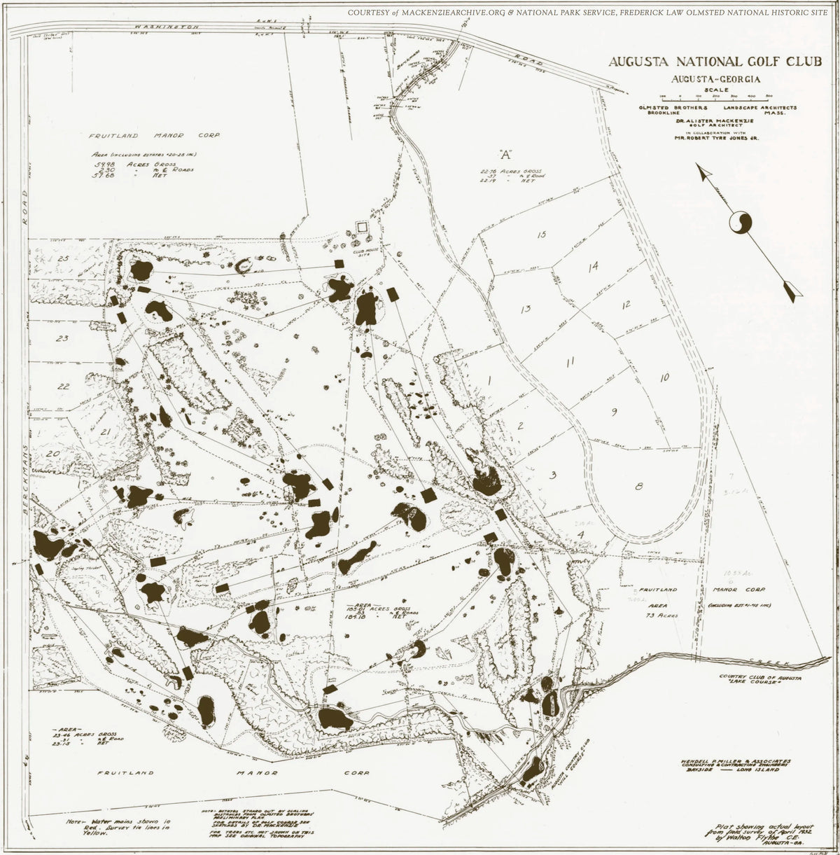 Map of Augusta National Golf Club with various labeled features