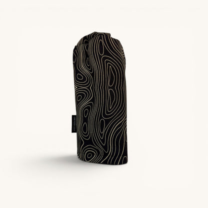 Greyside Golf black topographic Camo driver headcover made from Cordura, with black fleece interior and elastic closure.