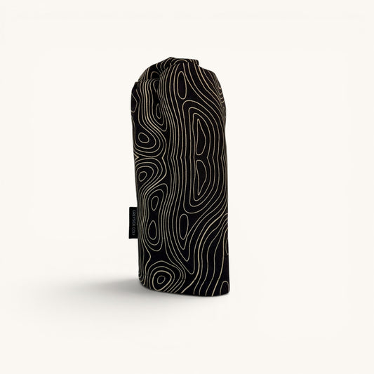 Greyside Golf black topographic Camo driver headcover made from Cordura, with black fleece interior and elastic closure.