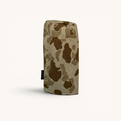 Greyside Golf desert frogskin Camo driver headcover made from Cordura, with black fleece interior and elastic closure.
