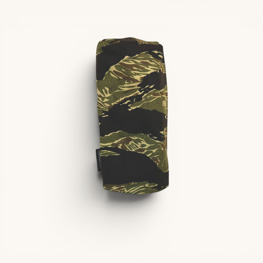 Greyside Golf green tiger stripe Camo driver headcover made from Cordura, with black fleece interior and elastic closure.