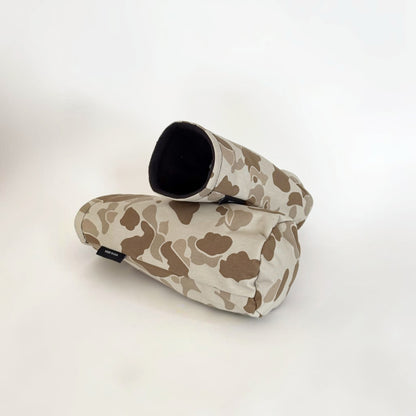 Handmade 500D golf headcover in P1942 frogskin desert camo pattern. Black fleece lining, hidden elastic, Greyside inseam label. Limited run. $60-$115. Made in USA.
