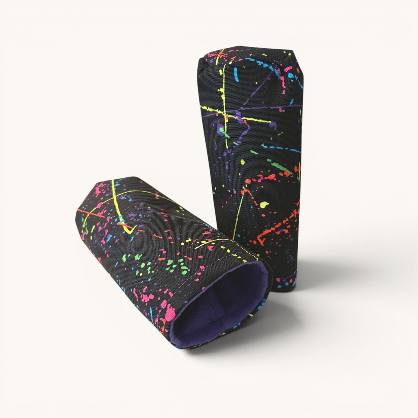 Greyside Golf splatter job Camo driver headcover made from Cordura, with purple fleece interior and elastic closure.