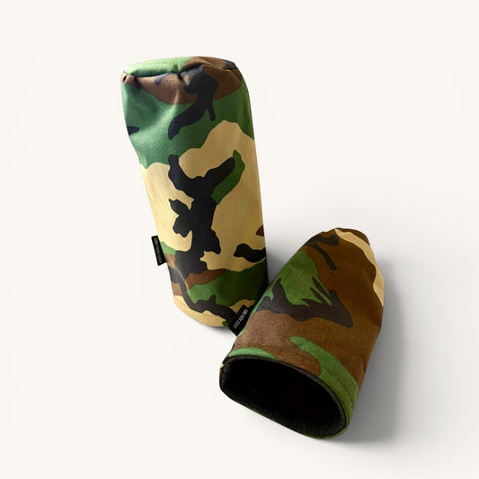 Greyside Golf M81 woodland camo Cordura headcovers with black fleece lining. Driver and wood sizes available.