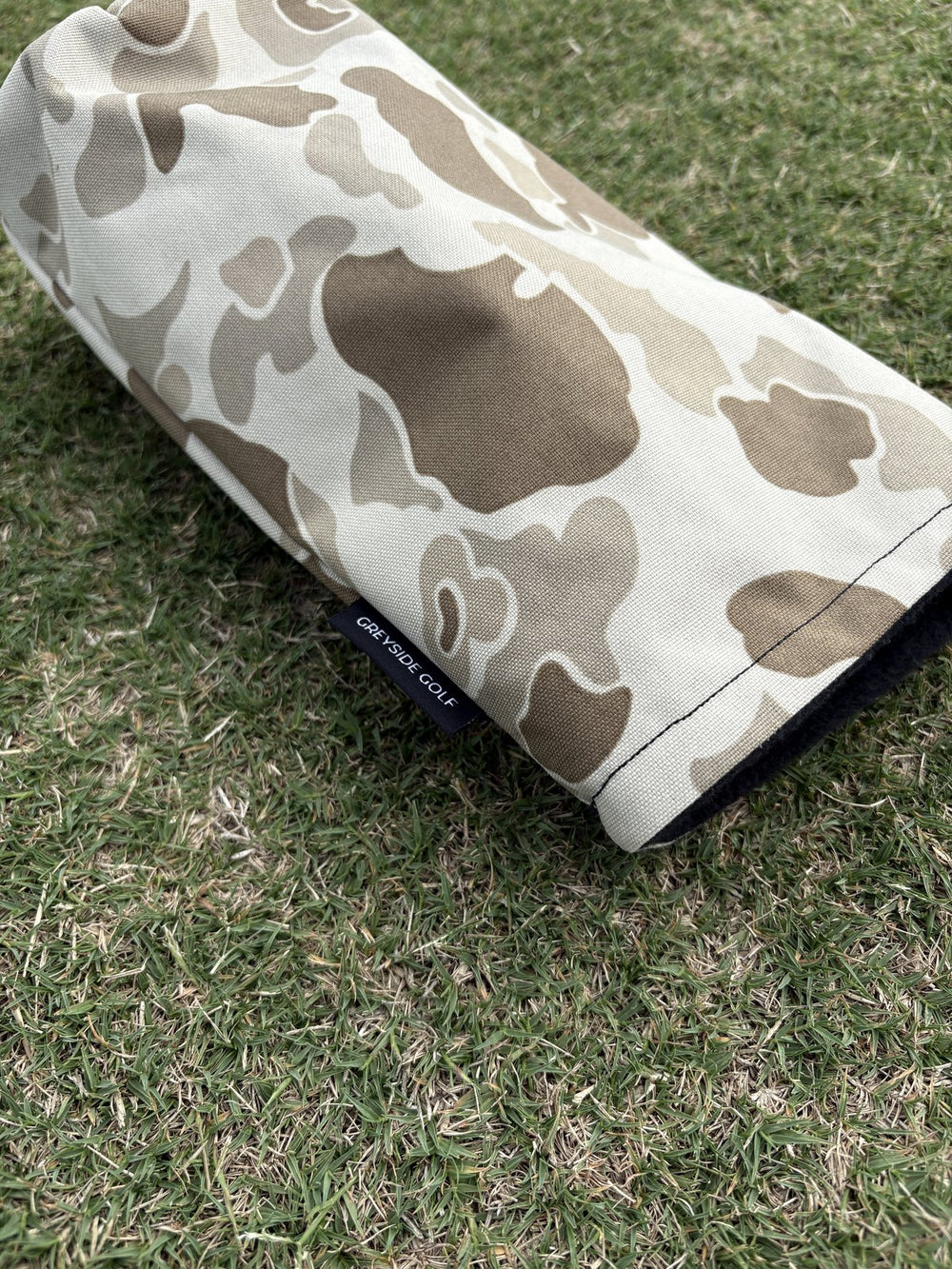 Desert frogskin camo headcover, The Beach Side, on a driver